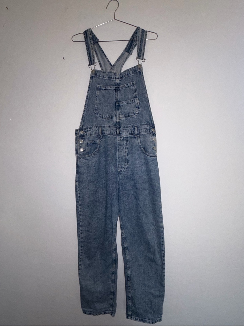 We The Free Ziggy Denim Overalls Light Wash Straight Leg Blue Size M